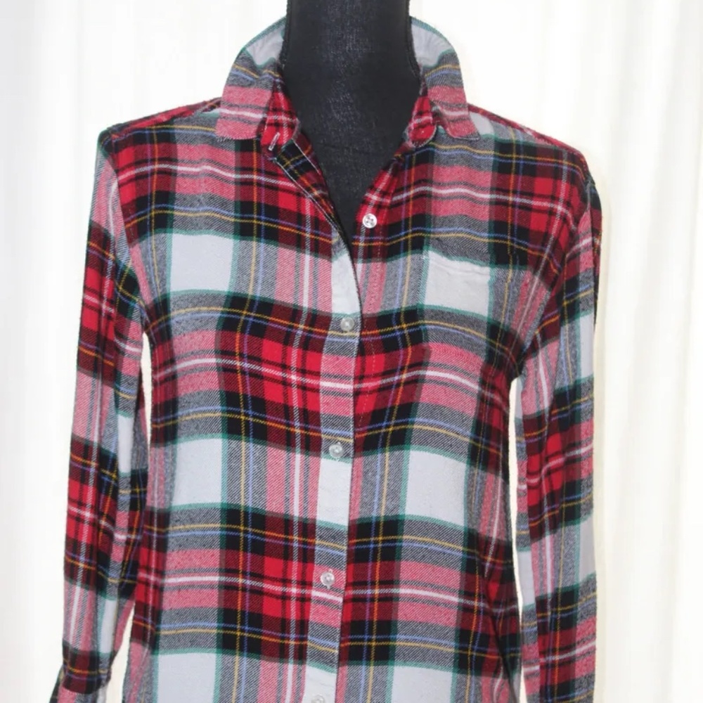 Old Navy Girl's Red Plaid LS Button Up Flannel Shirt,  Girl's 10-12